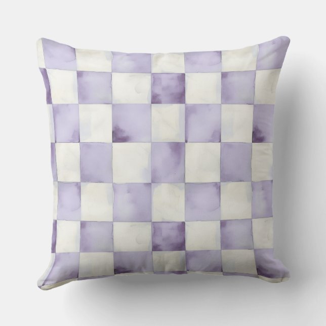 Purple Checkered Decorative Throw Pillow  (Back)