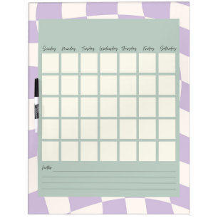 Purple Checkered Dry Erase White Board Calendar