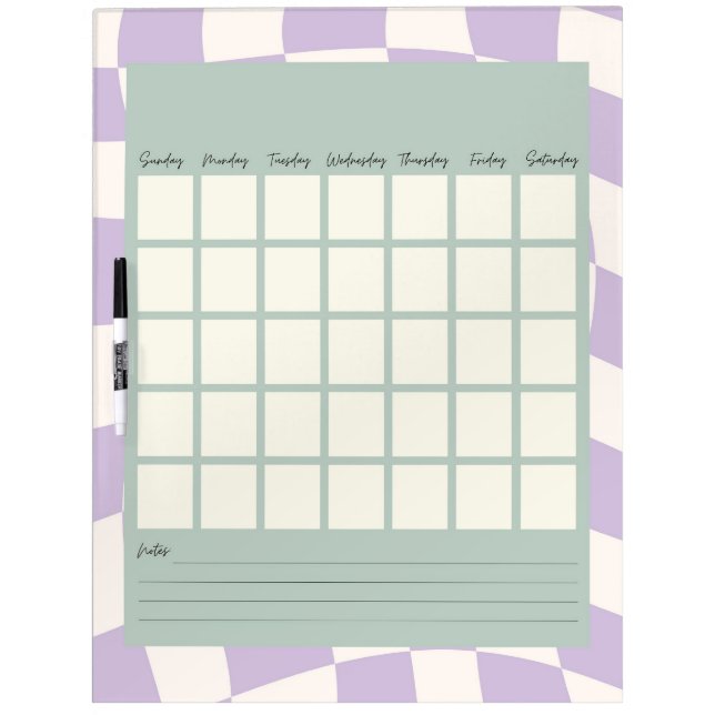 Purple Checkered Dry Erase White Board Calendar (Front)