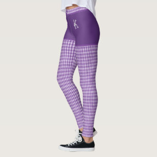 Purple Checkered Fabric Print Initial Personalized Leggings