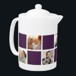 Purple Checkered Family Photo Collage Holiday Teapot<br><div class="desc">Custom purple checkered photo teapot. Perfect gift for your family,  grandparents,  or newlyweds. More color options available. Easily personalize our purple checkered teapot with your photos. INFO: Both portrait and landscape images will work as far as the focal point is fairly central.</div>