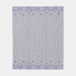 Purple checkered floral fleece blanket