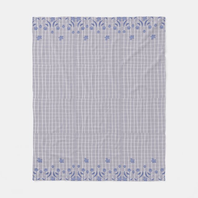 Purple checkered floral fleece blanket (Front)