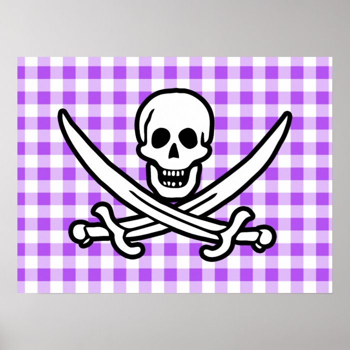 Purple Checkered Gingham Jolly Roger Posters