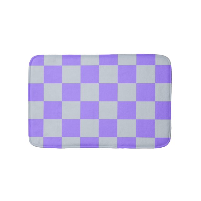 Purple Checkered Gingham Pattern Bath Mat (Front)
