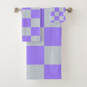 Purple Checkered Gingham Pattern Bath Towel Set