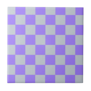 Purple Checkered Gingham Pattern Ceramic Tile