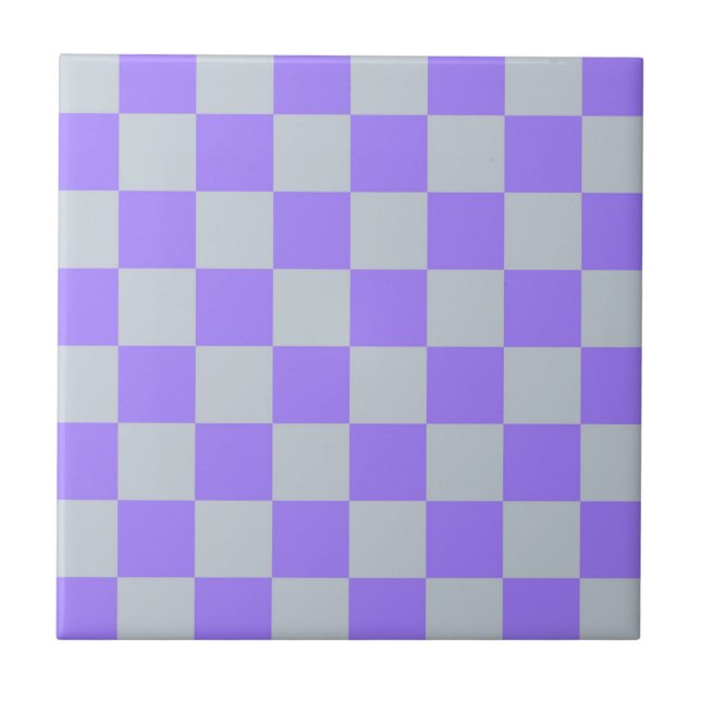 Purple Checkered Gingham Pattern Ceramic Tile (Front)