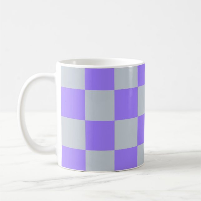 Purple Checkered Gingham Pattern Coffee Mug (Left)