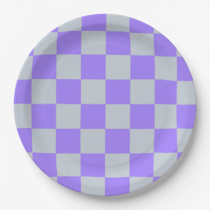 Purple Checkered Gingham Pattern Paper Plates