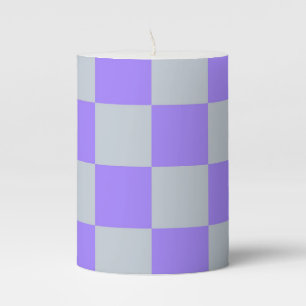 Purple Checkered Gingham Pattern Pillar Candle
