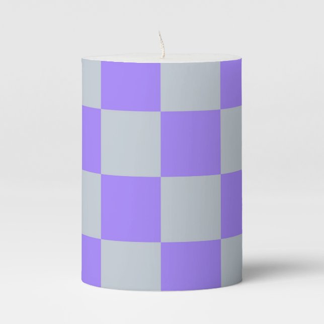 Purple Checkered Gingham Pattern Pillar Candle (Front)