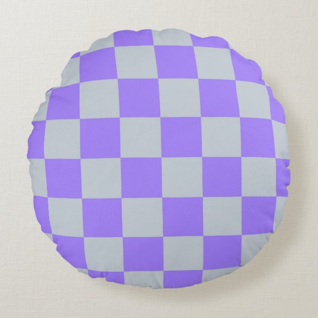 Purple Checkered Gingham Pattern Round Pillow (Front)