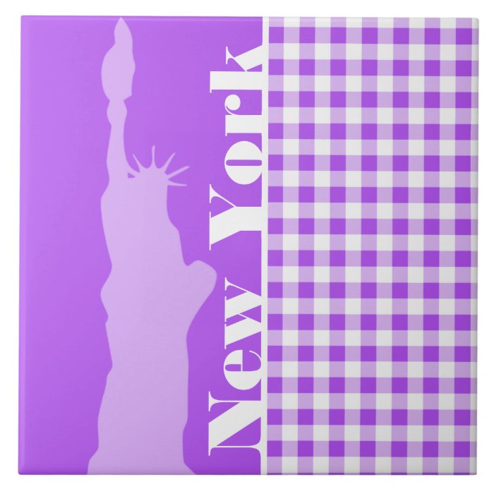 Purple Checkered Gingham; Statue of Liberty Ceramic Tile