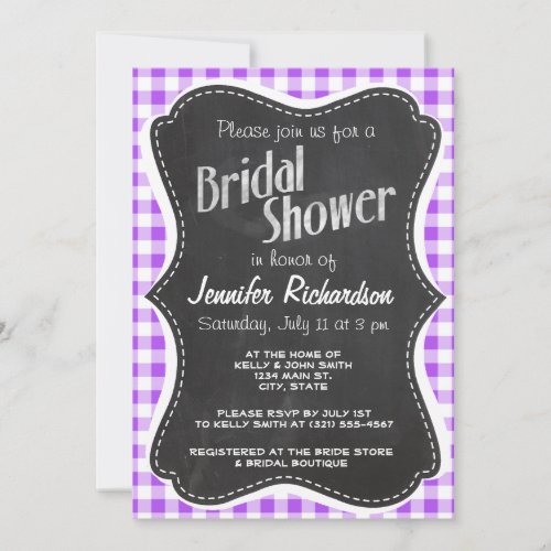 Purple Checkered Gingham; Vintage Chalkboard Card