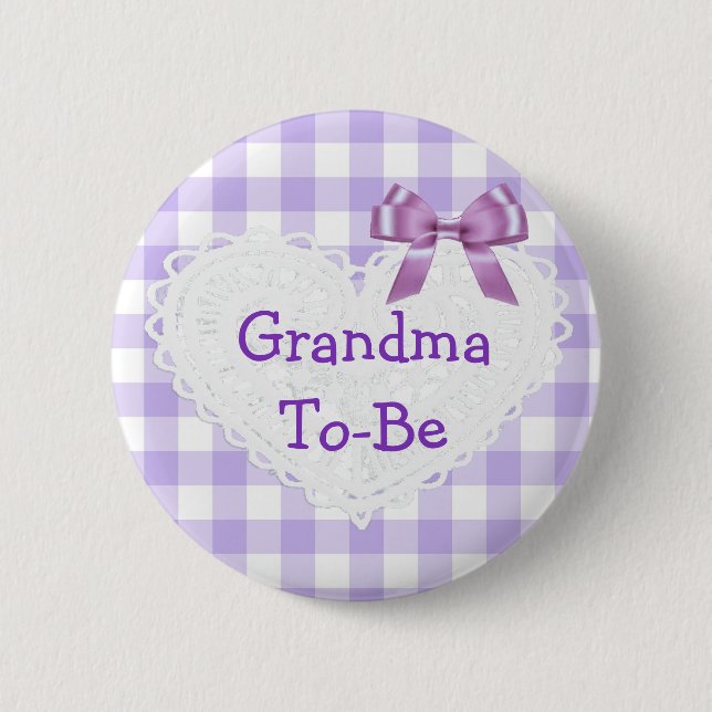 Purple Checkered Grandma to be Baby Shower Button (Front)