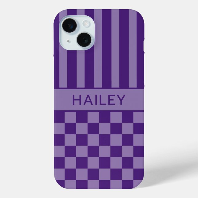 Purple Checkered Striped Personalized Case (Back)
