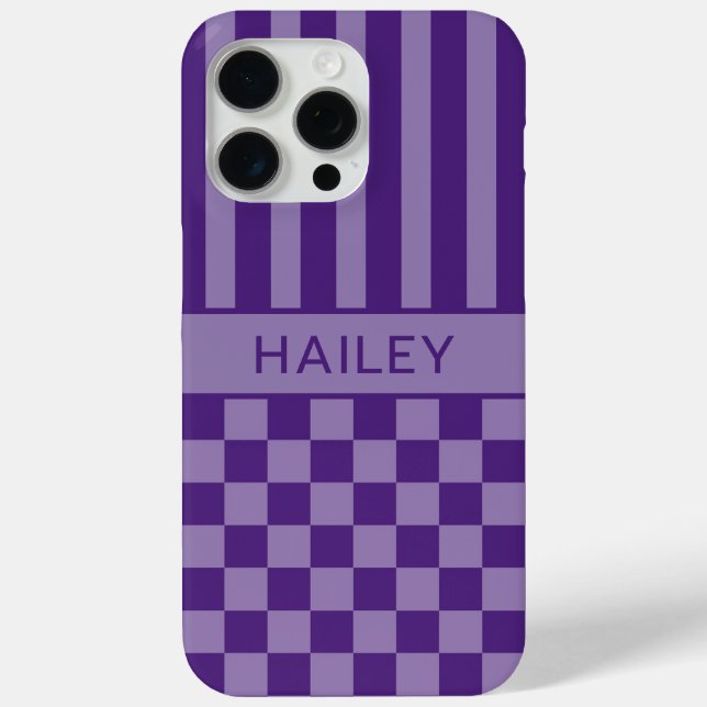 Purple Checkered Striped Personalized Case-Mate iPhone Case (Back)