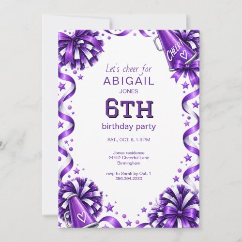 Purple Cheer Birthday Party Invitation