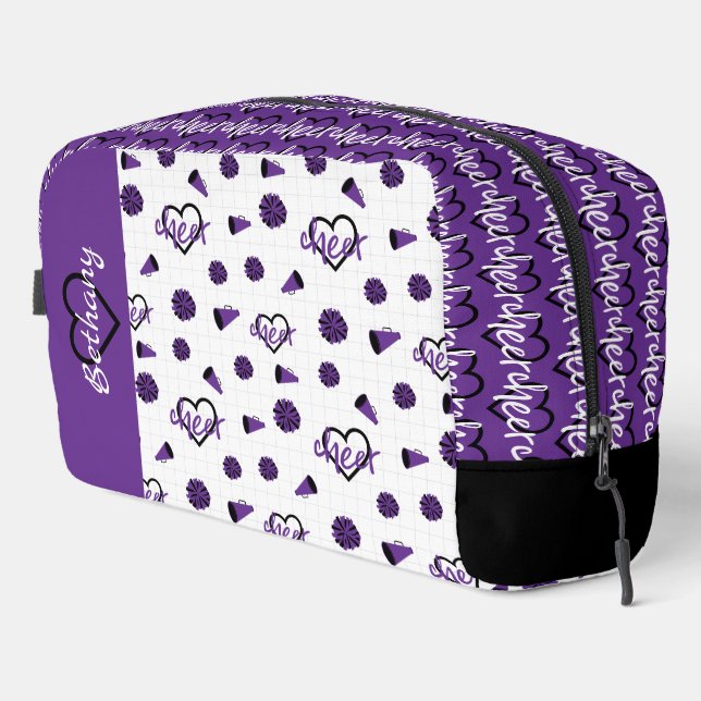 Purple Cheer Hearts, Pom Poms, Megaphone Pattern Dopp Kit (Right Corner)