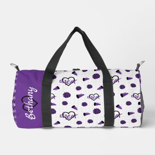 Purple Cheer Hearts Pom Poms Megaphone Pattern Duffle Bag