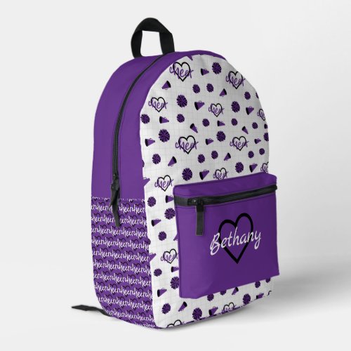 Purple Cheer Hearts Pom Poms Megaphone Pattern Printed Backpack