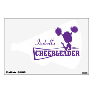 Purple Cheerleader Girl Megaphone   Personalize Wall Decal