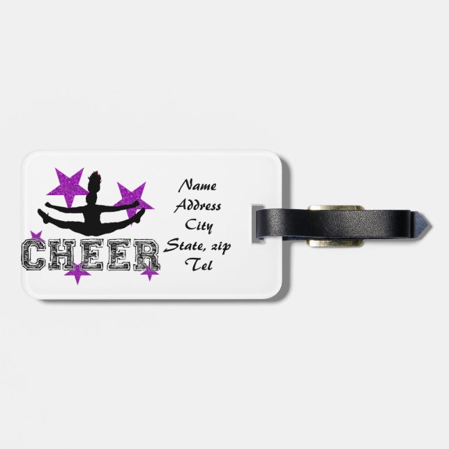 Purple cheerleader luggage tag (Back Horizontal)