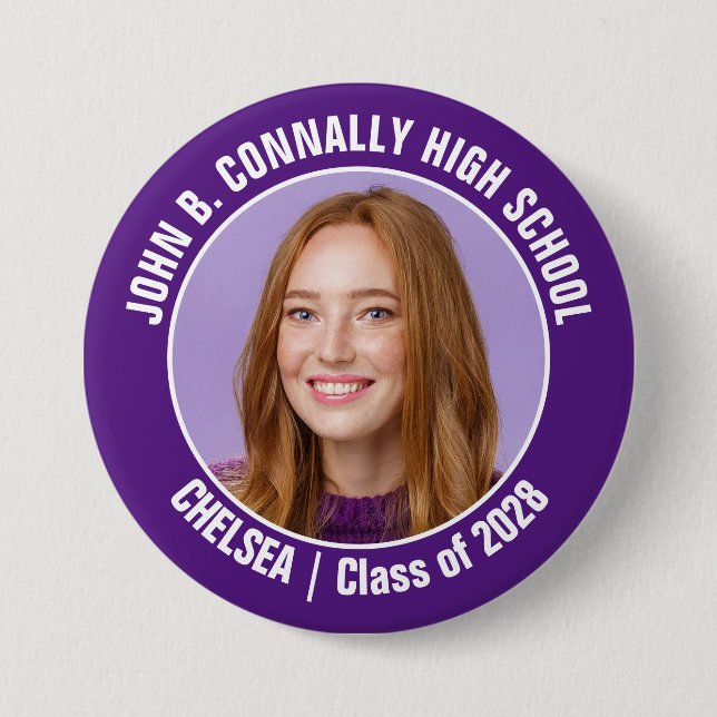 Purple Cheerleader Photo High School Spirit Button (Front)