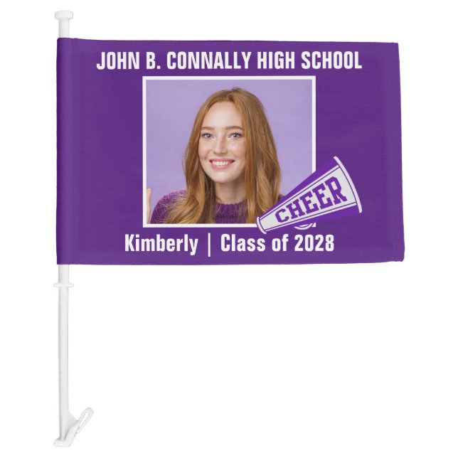 Purple Cheerleader Photo High School Spirit Car Flag (Front)