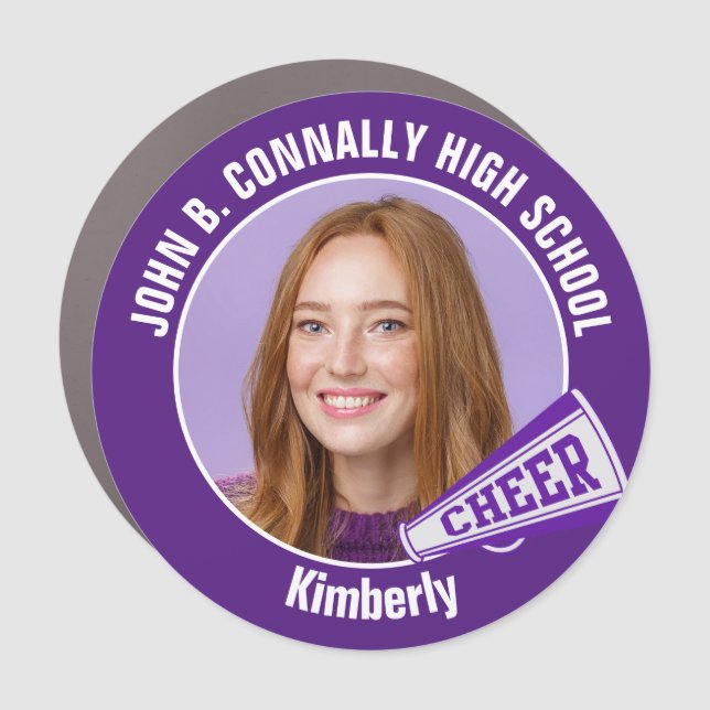 Purple Cheerleader Photo High School Spirit Car Magnet (Front)