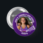 Purple Cheerleader Photo High School Spirit Cheer Button<br><div class="desc">This cool customized high school cheerleader photo gift features white typography of your team and player name on a purple button with a CHEER megaphone. Personalize with your student's photograph and class year as a proud cheerleading parent. A mom and dad can wear these buttons to competition and games.</div>