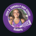 Purple Cheerleader Photo High School Spirit Cheer Magnet<br><div class="desc">This cool customized high school cheerleader photo gift features white typography of your team and player name on a purple magnet with a cheer megaphone. Personalize with your student's photograph and class year as a proud cheerleading parent. A great gift for a mom or dad.</div>