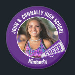 Purple Cheerleader Photo High School Spirit Cheer Magnet<br><div class="desc">This cool customized high school cheerleader photo gift features white typography of your team and player name on a purple magnet with a cheer megaphone. Personalize with your student's photograph and class year as a proud cheerleading parent. A great gift for a mom or dad.</div>
