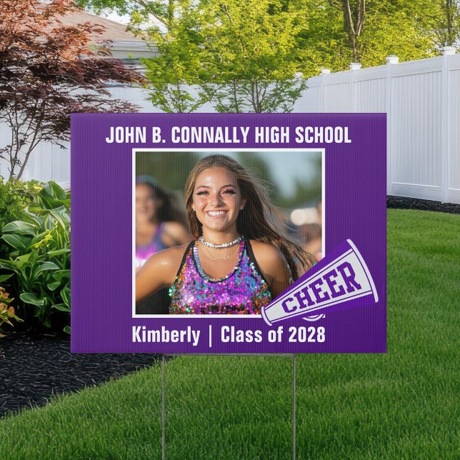 Purple Cheerleader Photo High School Spirit Yard Sign (Creator Uploaded)