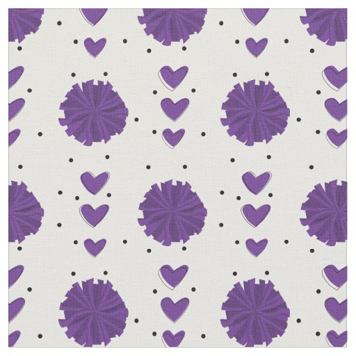 Purple Cheerleader Pom Poms & Hearts Pattern Fabric