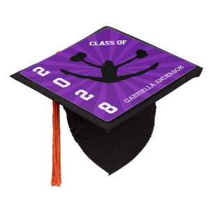 Purple Cheerleader Silhouette Personalized Graduation Cap Topper