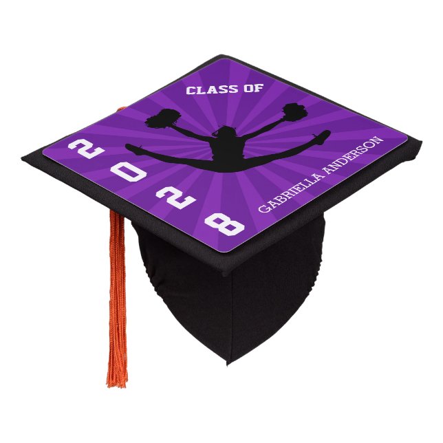 Purple Cheerleader Silhouette Personalized Graduation Cap Topper (Angled)