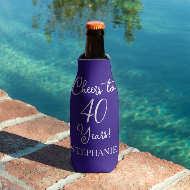 Purple Cheers to 40 Years 40th Birthday Bottle Cooler (In Situ Pool)