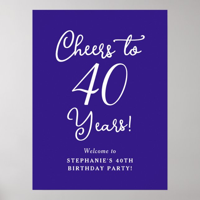 Purple Cheers to 40 Years 40th Birthday Welcome Poster (Front)