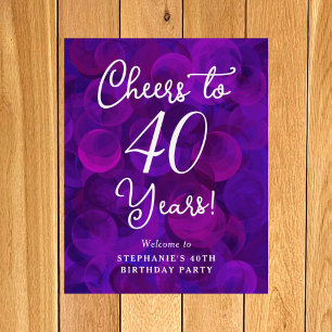 Purple Cheers to 40 Years Birthday Welcome Sign