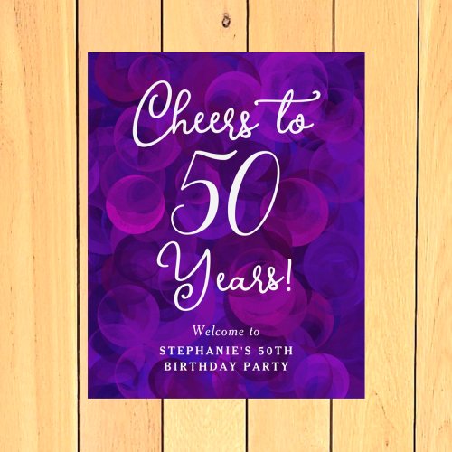 Purple Cheers to 50 Years Birthday Welcome Sign