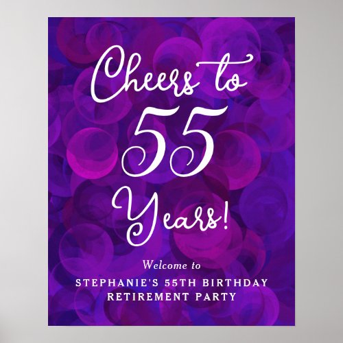 Purple Cheers to 55 Years Birthday Retirement Poster