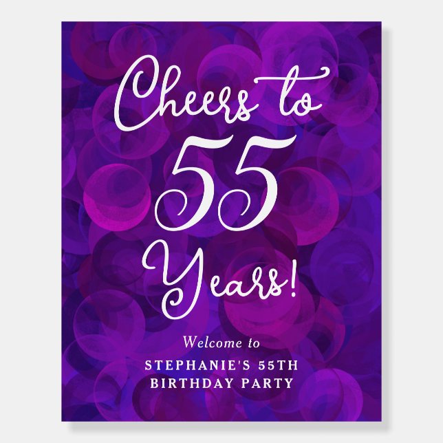 Purple Cheers to 55 Years Birthday Welcome Sign (Front)