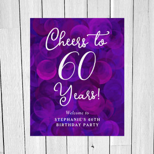 Purple Cheers to 60 Years Birthday Welcome Sign