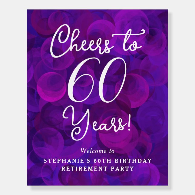 Purple Cheers to 60 Years Retirement Welcome Sign (Front)