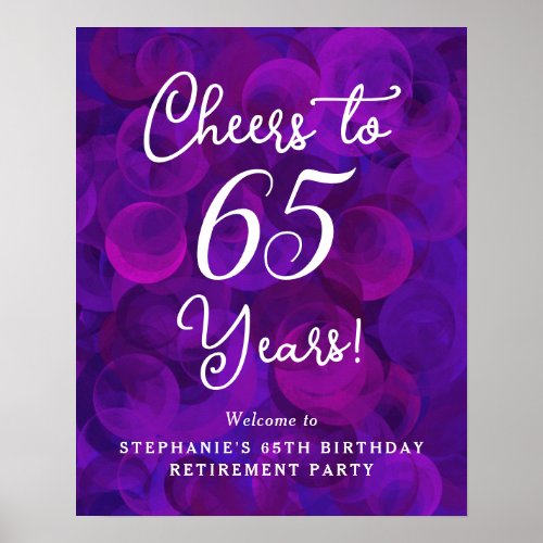 Purple Cheers to 65 Years Birthday Retirement Poster