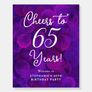 Purple Cheers to 65 Years Birthday Welcome Sign