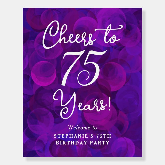 Purple Cheers to 75 Years Birthday Welcome Sign (Front)