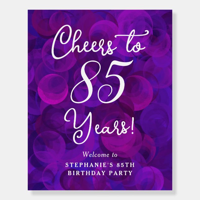 Purple Cheers to 85 Years Birthday Welcome Sign (Front)